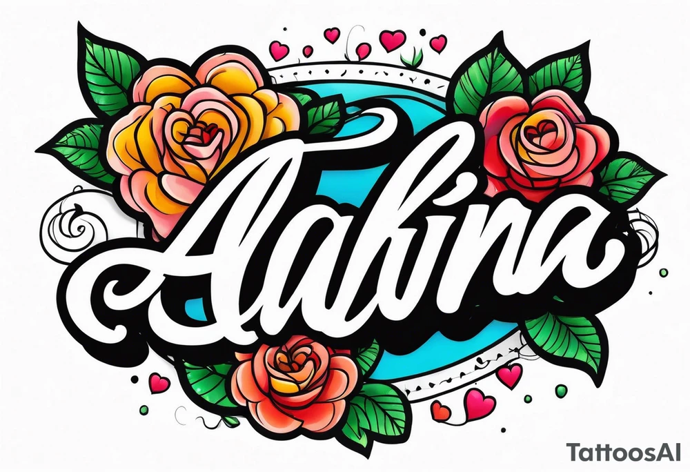 The name Alaina in cursive with small roses around it tattoo idea