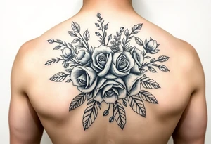 vintage bouquet of wild roses and meadow flowers with morning dew tattoo idea