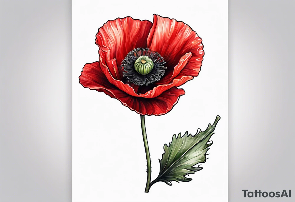 Red poppy flower with long stem tattoo idea
