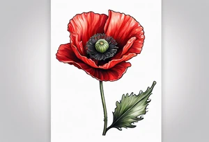 Red poppy flower with long stem tattoo idea