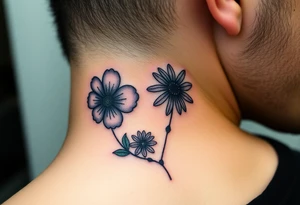 Viola odorata & Aster tattoo on throat tattoo idea
