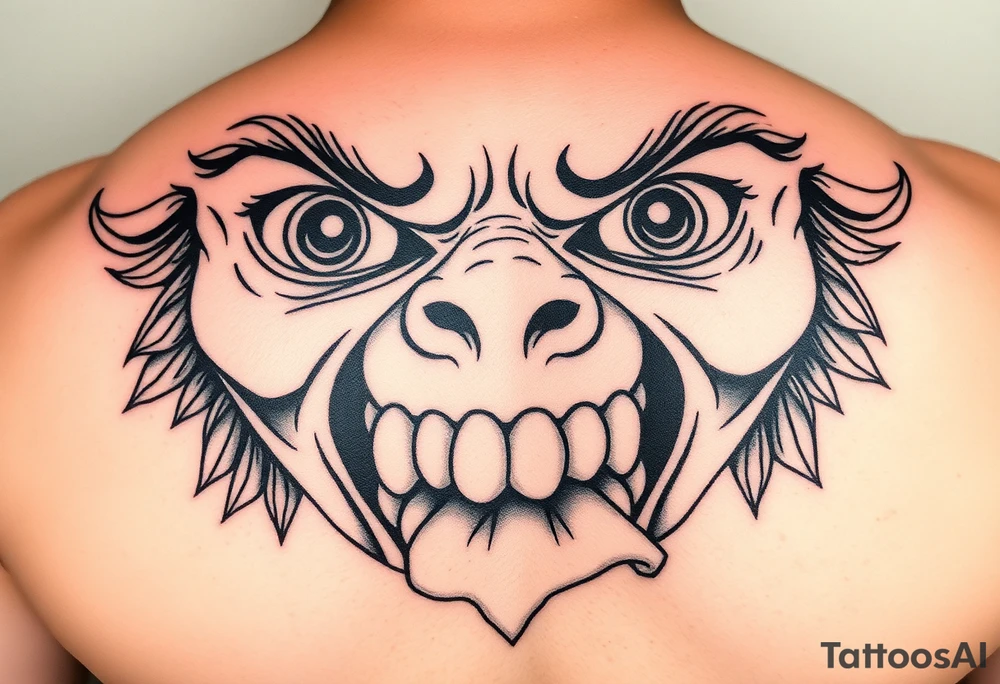 powerful faces with huge eyes and mouth with foamy mouth tattoo idea