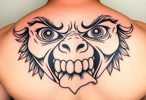 powerful faces with huge eyes and mouth with foamy mouth tattoo idea