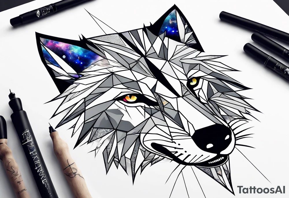 Constellation, two animal wolf, géométric tattoo idea