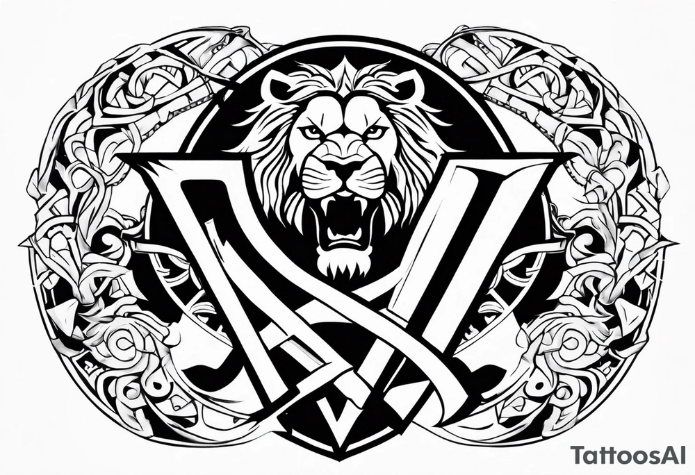 Valhalla sword shield lion 
 axe Valknut tattoo idea