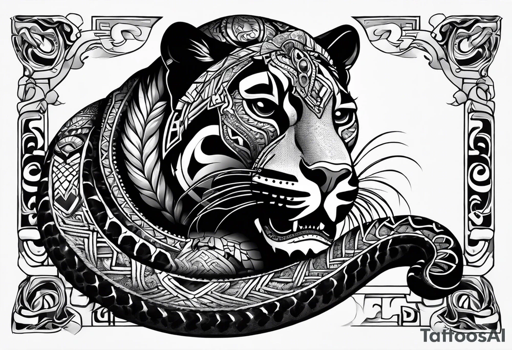 aztec black jaguar with snake tattoo idea