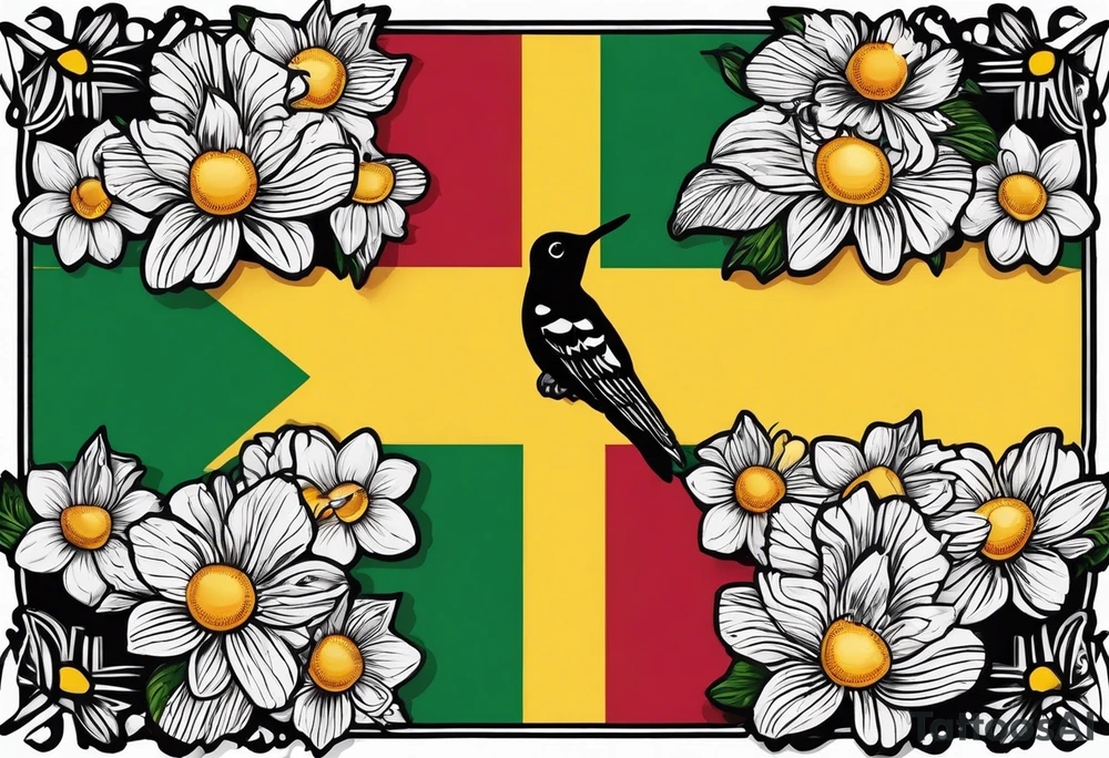 Ghana flag,Curaçao flag, flowers, hummingbirds,  butterflies, Ghana country, Curaçao island tattoo idea