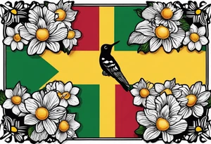 Ghana flag,Curaçao flag, flowers, hummingbirds,  butterflies, Ghana country, Curaçao island tattoo idea