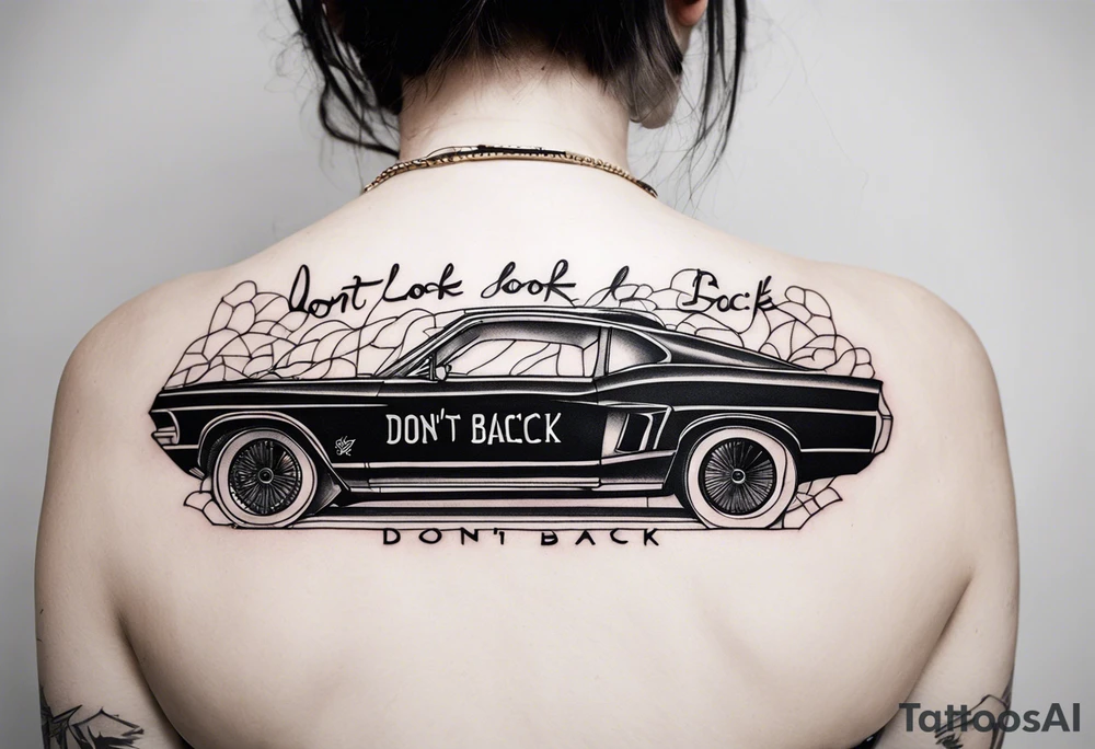 A tattoo with words only. The words are “Don’t look back” tattoo idea