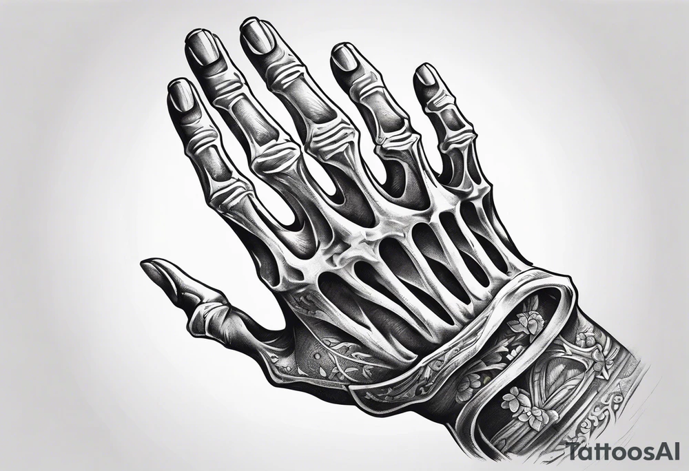 Hand of nurse reaching for skeleton hand. tattoo idea