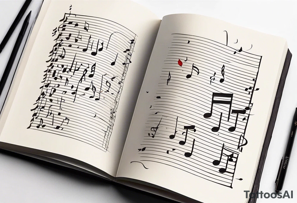 Song book with music notes coming out of it tattoo idea