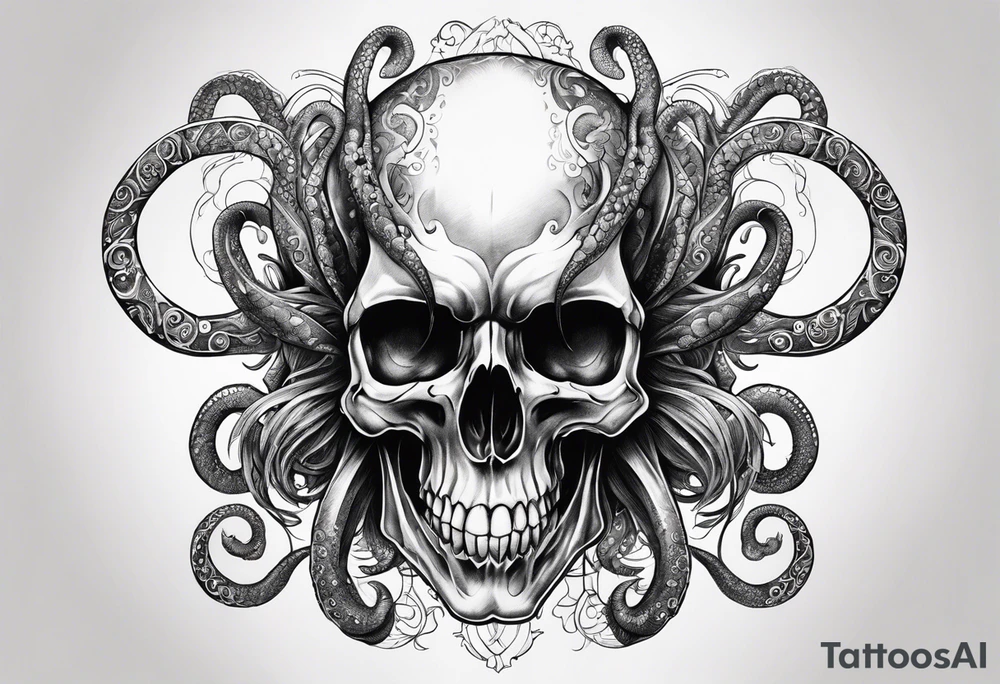 Realistic skull with tentacles tattoo idea