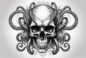 Realistic skull with tentacles tattoo idea