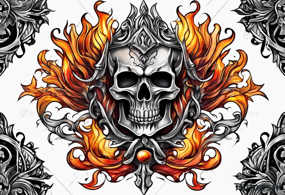 trident in flame tattoo idea