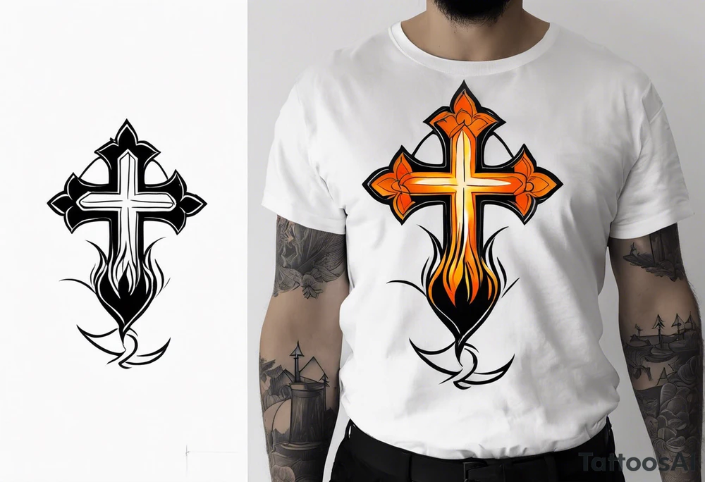 cross with campfire tattoo idea