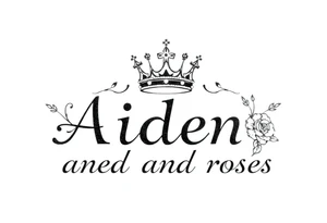 Small size Kings crown above the name Aiden and roses tattoo idea