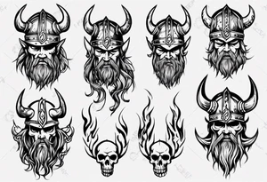 Viking head with skulls and flames tattoo idea
