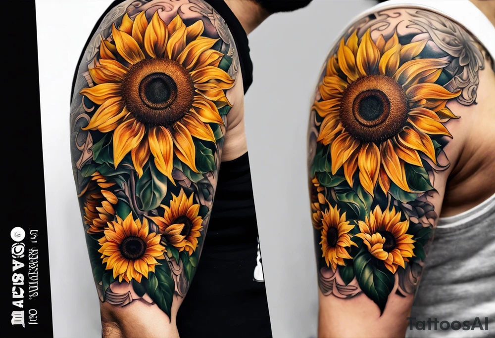 Sunflower viking sleeve tattoo idea