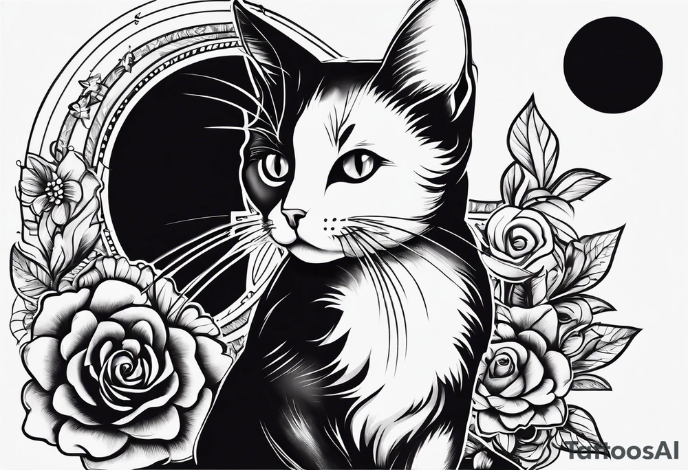 Black cat with a funny swrater ahirt tattoo idea