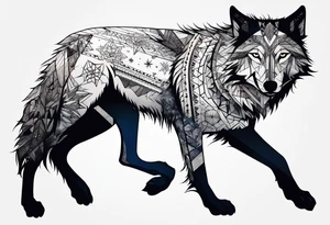 Constellation, two animal wolf, géométric, snowflake tattoo idea