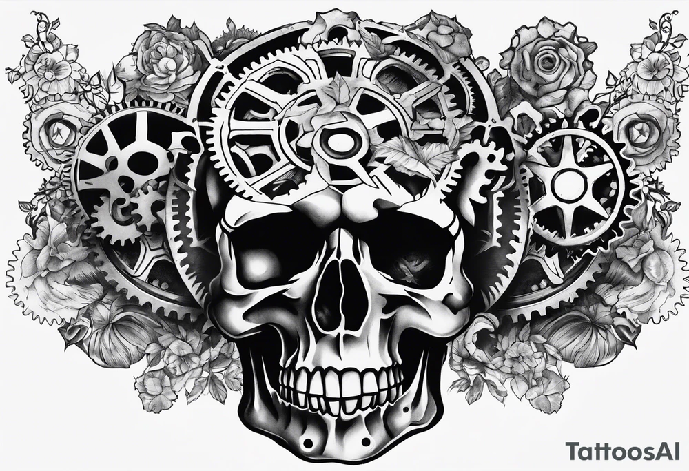 Gears and skulls stencil tattoo idea