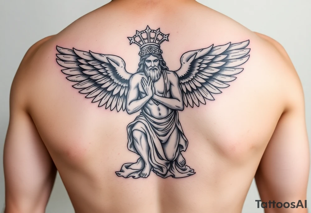 God hermes kneeling with wings wrapped around him tattoo idea tattoo idea tattoo idea