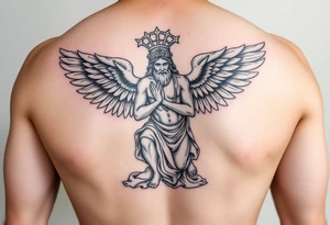 God hermes kneeling with wings wrapped around him tattoo idea tattoo idea tattoo idea