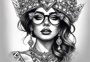 Dead Diamond queen wearing glasses add gemstones make her scarier darker tattoo idea