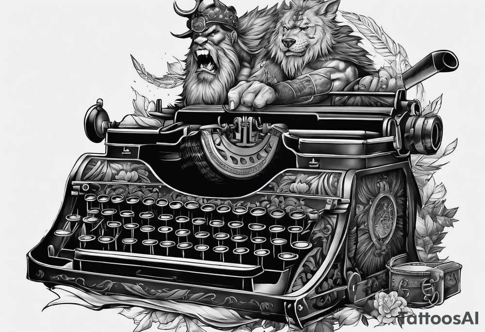barbarian coming out of a typewriter tattoo idea