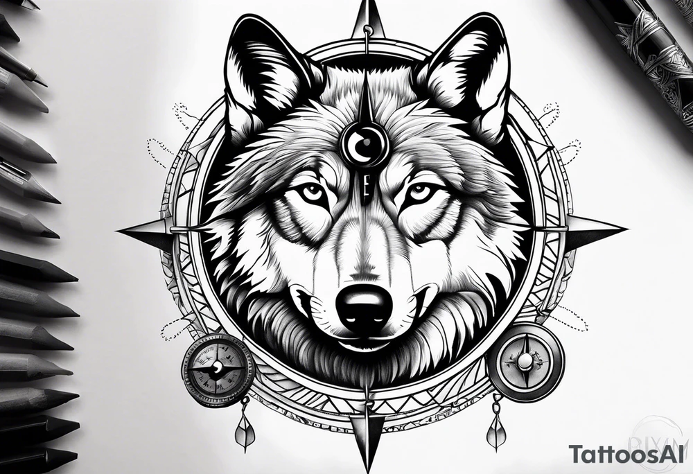 Wolf eyes with a compass in it tattoo idea