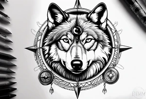 Wolf eyes with a compass in it tattoo idea
