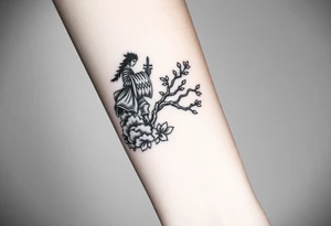 warrior with clouds and blossom tree tattoo idea