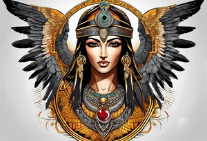 Isis (top center): With wings and the sun disc on her head, holding the ankh. tattoo idea