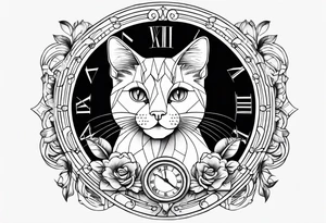 a cat with a clock tattoo idea