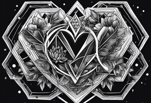 hexagon heart with black background and paint brushes tattoo idea