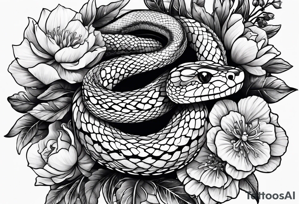 Snake and flowers tattoo idea