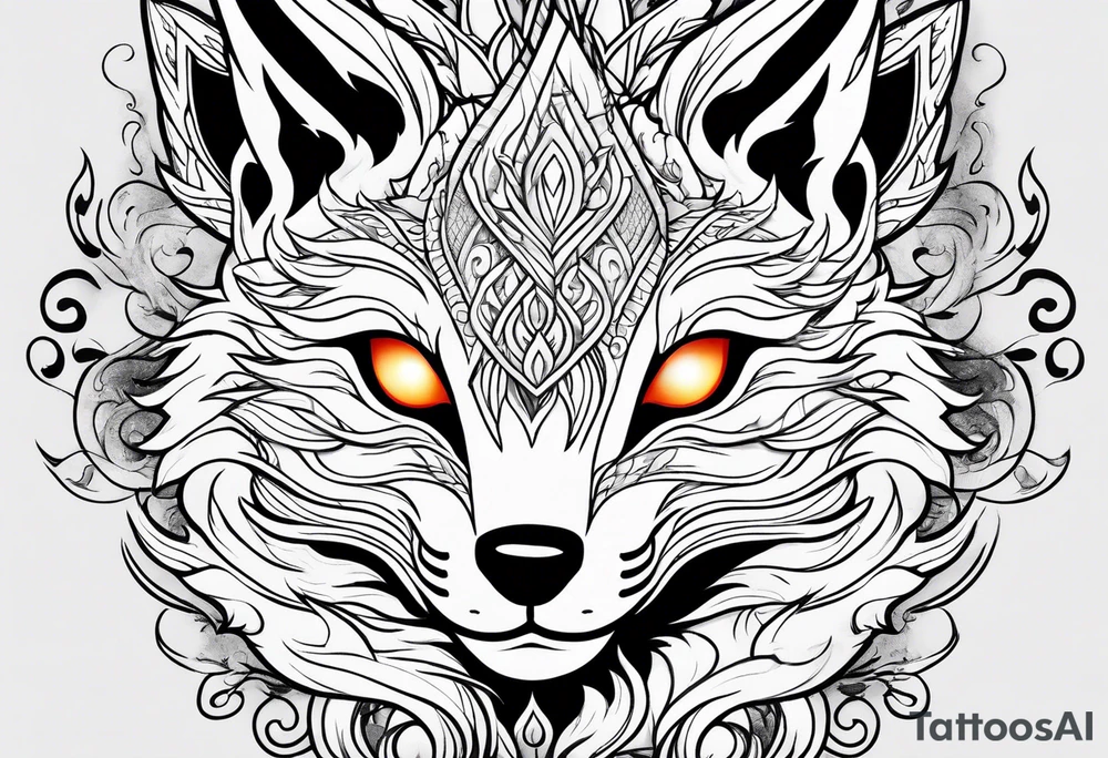 kitsune mask on flame tattoo idea