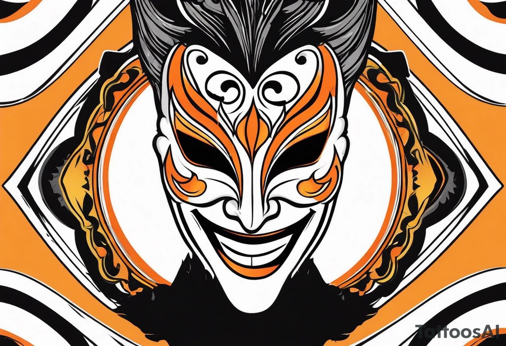 Laughing Male masquerade mask with orange and black smoke tattoo idea