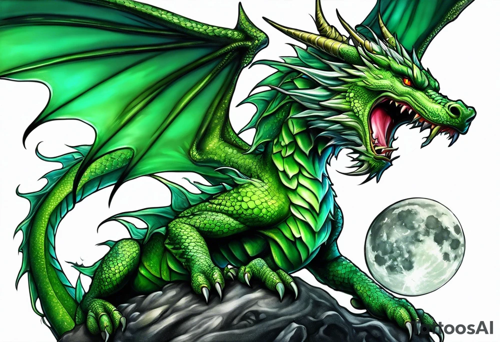 Moon fairy green dragon tattoo idea