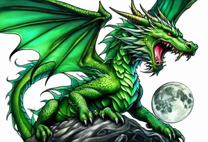 Moon fairy green dragon tattoo idea