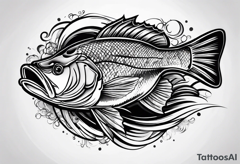Mean looking cartoon bass tattoo idea