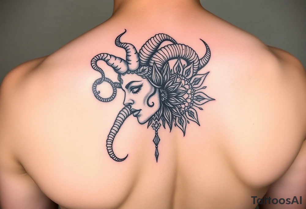 Side portrait of Medusa with mandala tattoo idea
