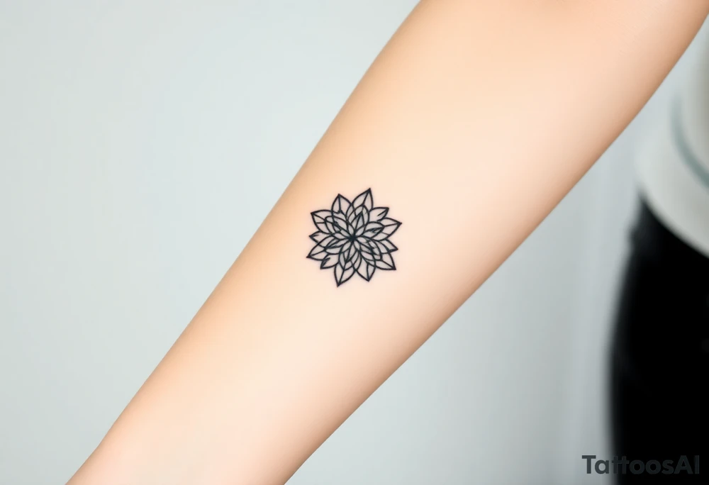 A minimalist black ink Flower of Life, centered on the forearm, with perfect geometric symmetry tattoo idea