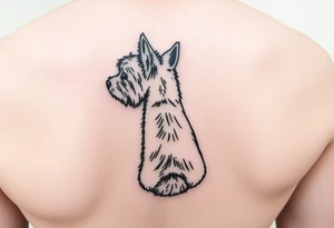Foto de mi perro westie que se sienta con la pata trasera estirada. Mirando hacia el frente, inclinado hacia arriba, hacia un faro clásico tattoo idea