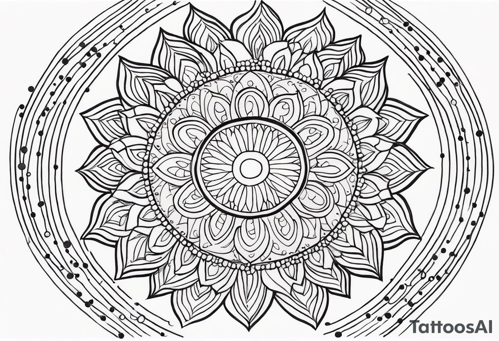 simple sunshine mandala made of black dots with circles tattoo idea