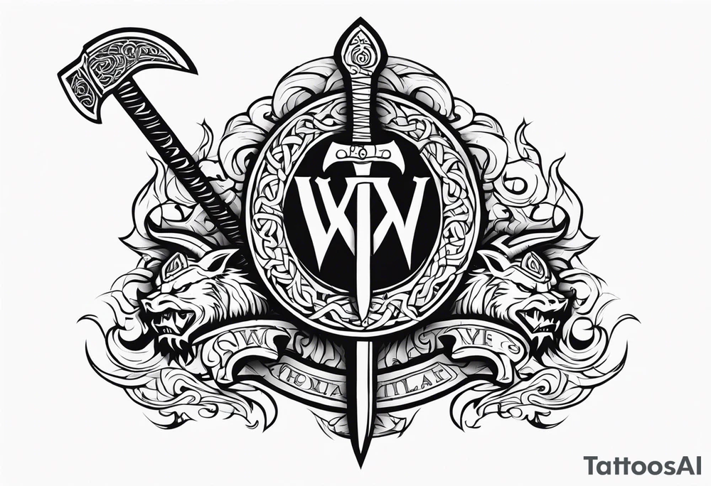Valhalla sword dragon head axe viking church tattoo idea