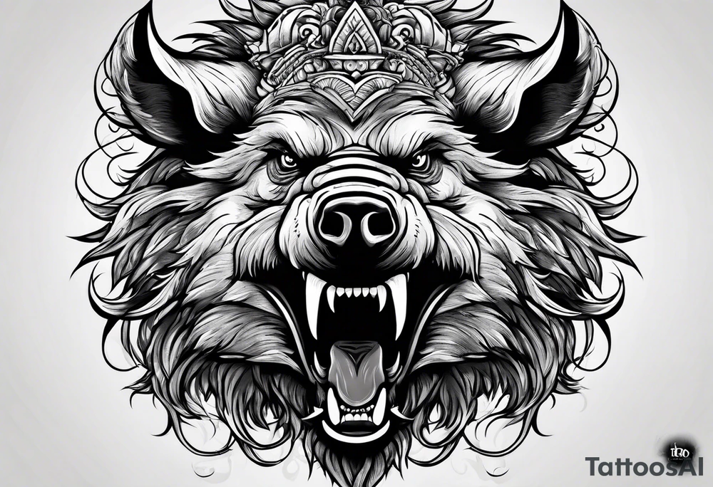 angry boar front tattoo idea