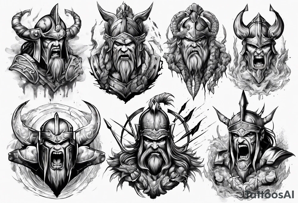 ocean gods thunder gladiator war aggressive tattoo idea