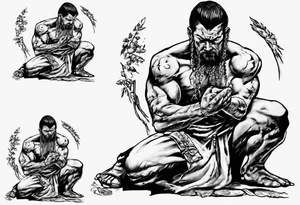 Warrior kneeling down feeding the weak. He needs to be holding the world on his shoulders with the other hand. You can’t be peaceful without being capable of violence tattoo idea