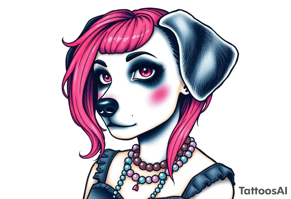 hot puppy goth girl with big boobs and pink hair tattoo idea